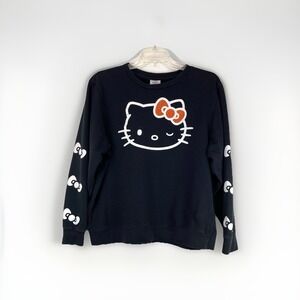 Hello Kitty Red Glitter Bow Sweatshirt Womens XL Black Spell Out Sanrio EUC